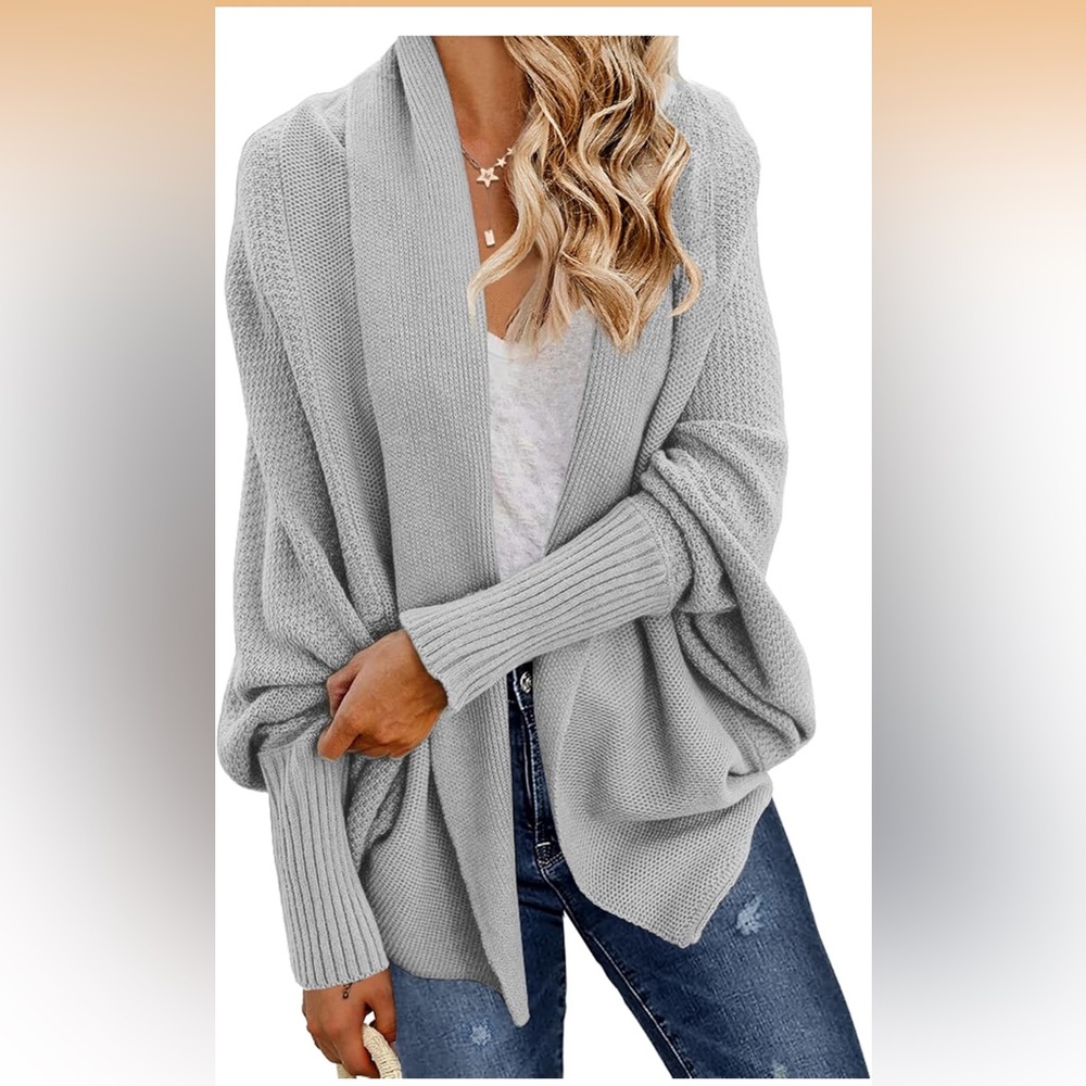 Cozy Open-Front Knit Cardigan Sweater - Light Gray